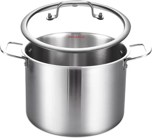 Vista 7 de DELARLO Olla de acero inoxidable de tres capas con tapa de 3.5 cuartos de galón, olla de cocina de grado alimenticio, olla de sopa duradera con tapa