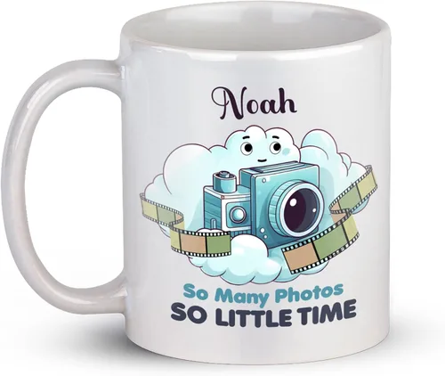 Vista 12 de Taza de café personalizada con nombre, taza de regalo personalizada para amantes de la fotografía, amigos, familia, taza de té blanca de 11 o 15