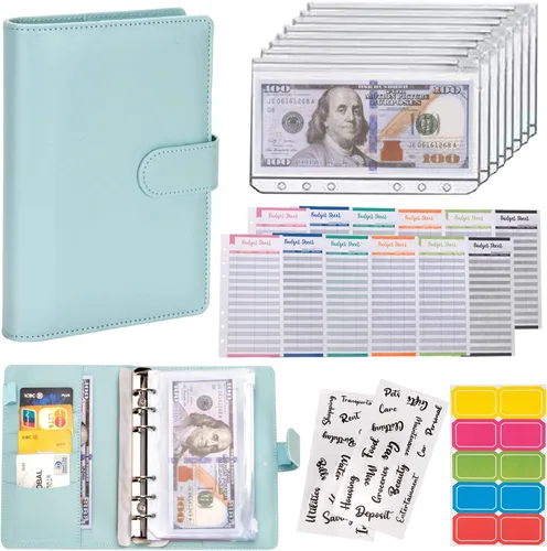 Vista 10 de NICOOTH Carpeta de Presupuesto con Sobres de Efectivo A6 Carpeta para Ahorrar Dinero con Sobres con Cremallera (A6 Verde)
