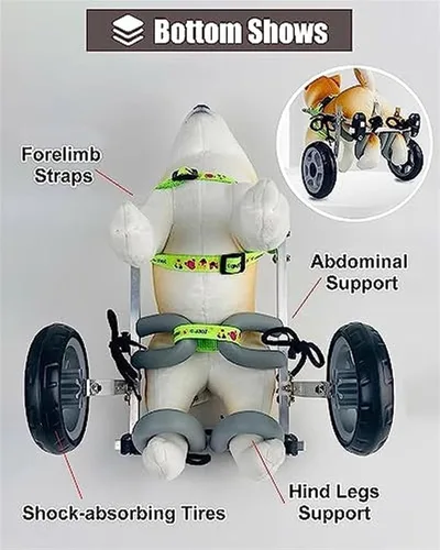 Vista 4 de PAREKS Silla de ruedas ajustable para patas traseras, sillas de ruedas para perros pequeños/medianos, ayuda a las mascotas pequeñas con extremidades