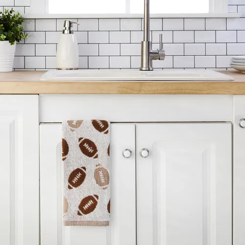 Vista 2 de SKL Home Set de 2 toallas de mano de fútbol de otoño/otoñal Jacqaurd 100% algodón para baño/cocina/bar y regalo, color marrón claro
