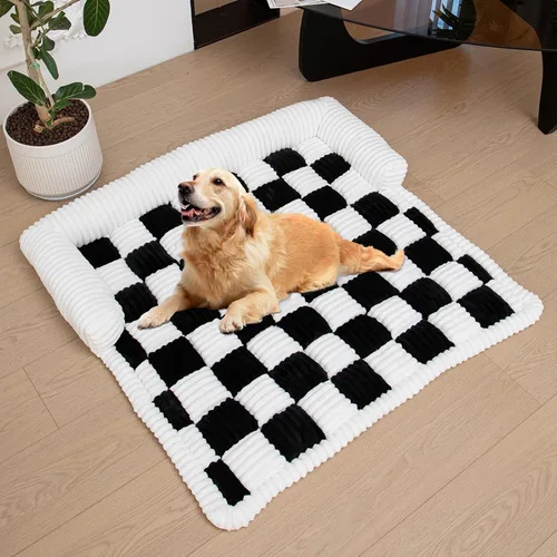 Vista 7 de LiveGo Fundas mullidas para sofá para mascotas, funda de sofá mullida, funda de sofá mullida color crema, cuadrada, a cuadros, alfombra de felpa