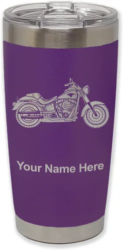 Vista 38 de LaserGram Vaso personalizado de 20 onzas, motocicleta (negro) Regalo grabado para motociclistas, acero inoxidable aislado al vacío, grabado