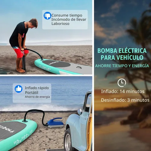Vista 5 de Bomba eléctrica de tabla de remo, bomba de aire SUP de 20 PSI con funciones de inflado y desinflado y conector de coche de 12 V CC, inflador rápido