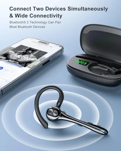 Vista 5 de Auriculares inalámbricos con Bluetooth, auriculares de botón con cancelación de ruido, micrófono manos libres, tiempo de espera de 160H, auriculares