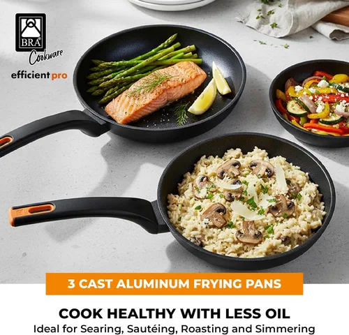Vista 3 de BRA COOKWARE Efficient Pro - Juego de 2 sartenes antiadherentes Sartén de aluminio fundido de 8+10.2 pulgadas Sartenes de revestimiento