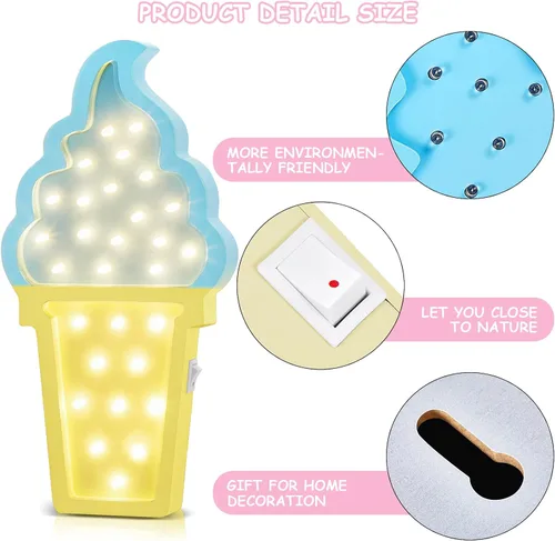 Vista 3 de Mudder 2 piezas de decoración de helado LED de madera, luz nocturna romántica, luz romántica, lámpara de fiesta temática de helado, luces LED