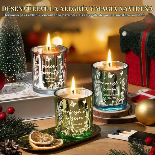Vista 4 de Velas perfumadas para mujer, juego de 3 velas de soja para el hogar, juego de velas votivas perfumadas para vacaciones, regalos de Pascua, Día