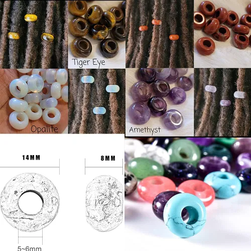 Vista 8 de Cuentas de piedra natural de agujero grande (0.23 a 0.236 pulgadas) pulidas Rondelle cuentas de piedras preciosas europeas para pulseras de dijes