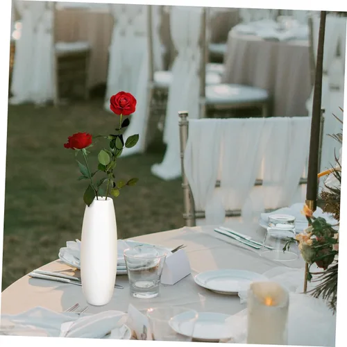 Vista 6 de Happyyami Jarrón de cristal de cerámica blanco alto para flores secas, centro de mesa de boda