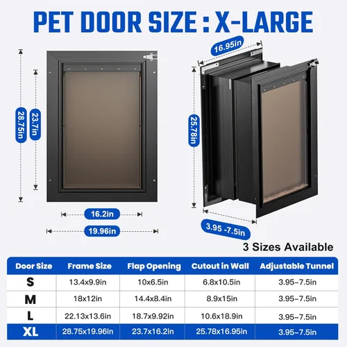 Vista 7 de Puerta para perro XL para pared, puerta de perro extra grande totalmente de aluminio, puerta de servicio pesado para mascotas, fácil de instalar, 2