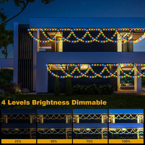 Vista 6 de KAZOKU Luces de Navidad para Exteriores e Interiores 40 Pies 380 LED Impermeables Luces de Árbol de Navidad 8 Modos Extensibles Luces de Cadena