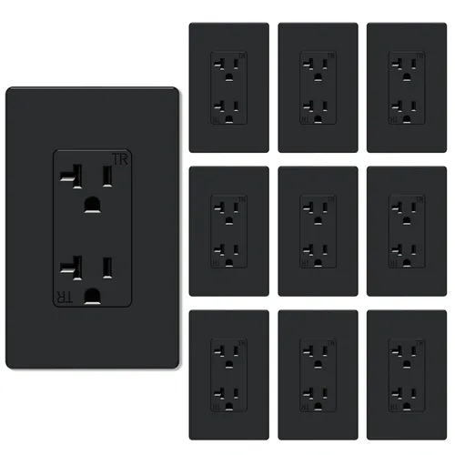 Vista 26 de Salida de receptáculo decorador, placa de pared sin tornillos incluida, salida de pared resistente a manipulaciones de 15 amperios y 125 V, 2 polos