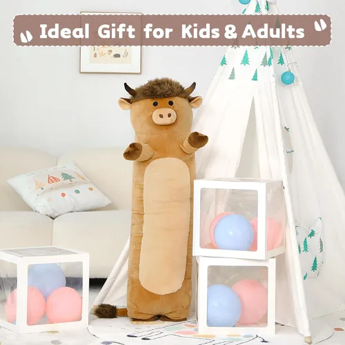 Vista 8 de Tezituor Lindo animal de peluche de vaca de las tierras altas de 43 pulgadas, almohada de felpa de vaca larga suave para niños y adultos, juguete