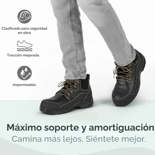 Vista 2 de Orthofeet Botas de trabajo ortopédicas sin cordones para manos libres para hombre Grafito Negro