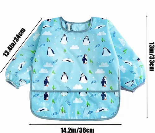 Vista 2 de PandaEar Paquete de 3 baberos impermeables de manga larga para comer y jugar desordenado, bata para niños pequeños con bolsillo para atrapar