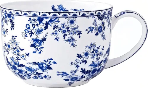 Vista 10 de Tazones de sopa de 25 onzas de porcelana con mangos, taza grande de sopa para café, cereal, avena, café con leche, sopa floral, taza de sopa