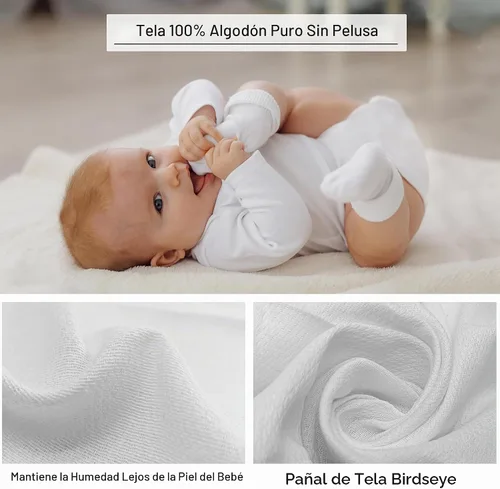Vista 3 de Ruvanti Pañales de tela, paquete de 3 unidades, plegado plano, 100% algodón
