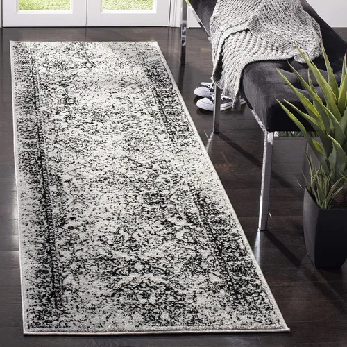 Vista 2 de Safavieh colección Adirondack - Alfombra de pasillo, 2 pies 1 pulg x 6 pies, gris y negro, diseño oriental desgastado, no desprende pelusa, fácil