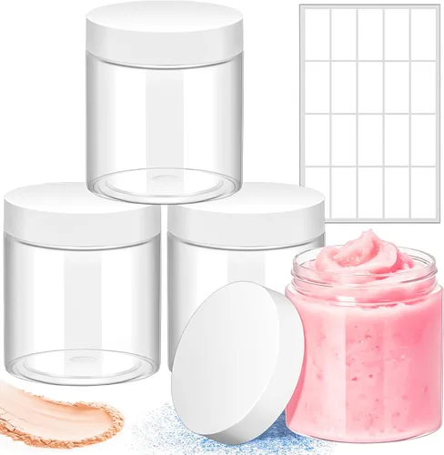 Vista 19 de Paquete de 15 tarros de plástico redondos transparentes de 1 onza con tapas, frascos pequeños para cosméticos de 1 fl oz, recipientes de maquillaje