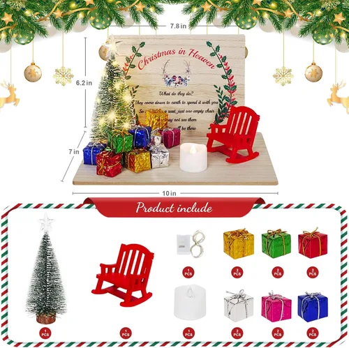 Vista 3 de Adorno de silla de Navidad en el cielo, adornos conmemorativos de Navidad con portavelas, silla de mecedora conmemorativa, regalo conmemorativo