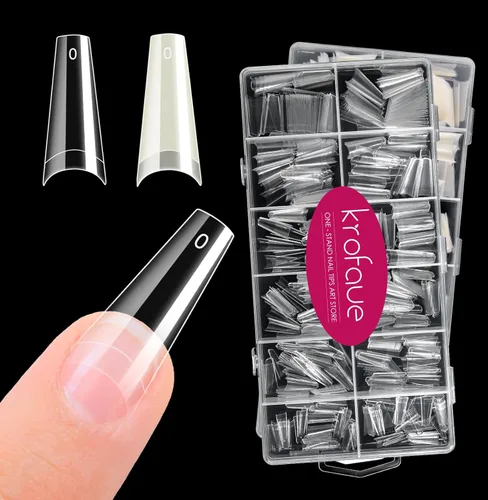 Vista 15 de krofaue Duck Nail Tips - Clear Flexible Gel Curved Nail Tips Media cubierta de pato transparente