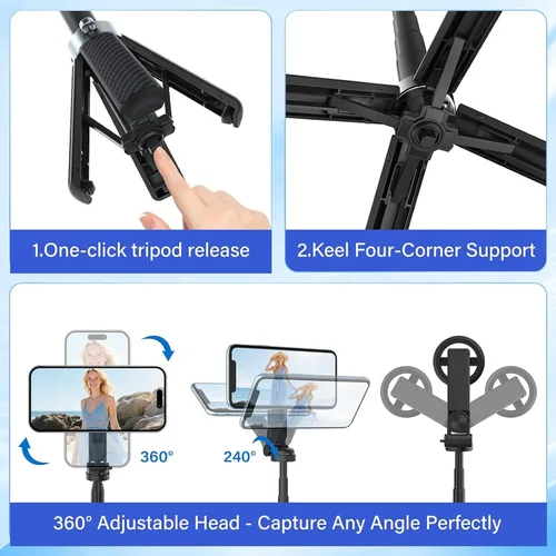 Vista 3 de Palo selfie magnético 4 en 1 con rotación de 360° multifuncional con control remoto inalámbrico desmontable para iPhone y Android, soporte