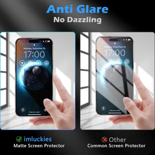 Vista 3 de imluckies Paquete de 2 protectores de pantalla de privacidad mate para iPhone 14 Pro Max, antirreflejos y antihuellas, compatible con isla dinámica
