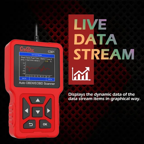 Vista 6 de Creator C301 OBD2 escáner OBDII lector de código herramienta de escaneo de diagnóstico con prueba de batería para todos los coches de protocolo