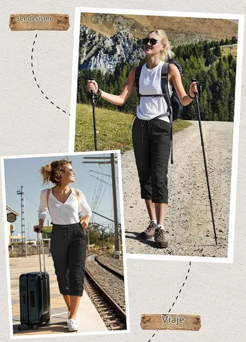 Vista 7 de Willit Womens Capri Pants Quick-Dry Hiking Pants Negro