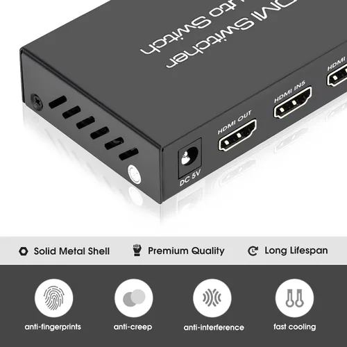 Vista 6 de (Versión más reciente) ROOFULL 5 puertos 4K HDMI Switch con control remoto 5 en 1 salida 4K @60Hz HDMI 2.0 selector de conmutador, Dolby