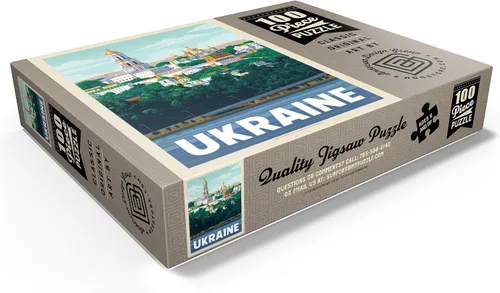 Vista 3 de MyPuzzle Ukraine: Kiev, póster vintage, rompecabezas de 100 piezas para adultos