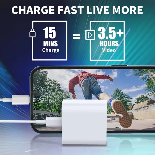 Vista 7 de [Certificado MFi de Apple] Cargador de carga rápida para iPhone 17, paquete de 4 cargadores Stuffcool PD 20 W, USB C, adaptador de corriente Rayas