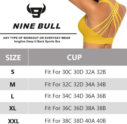 Vista 6 de Nine Bull - Brasier deportivo con relleno extraíble y espalda cruzada para mujer. Soporte de alto impacto, brasier de entrenamiento y para yoga.