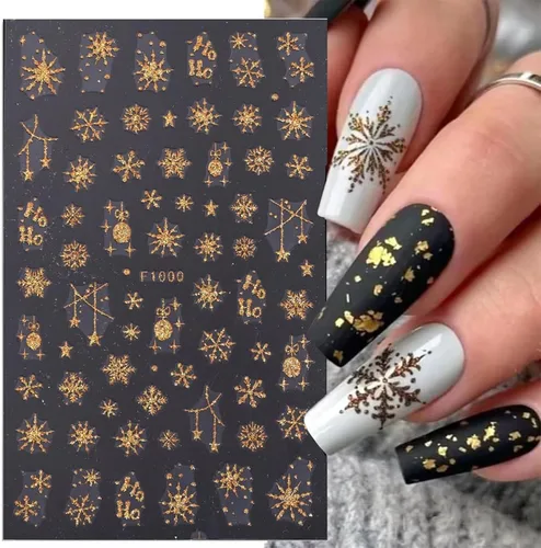 Vista 5 de Calcomanías de uñas de Navidad para arte de uñas, 8 hojas, calcomanías de copo de nieve para arte de uñas, calcomanías autoadhesivas 3D, exquisitos