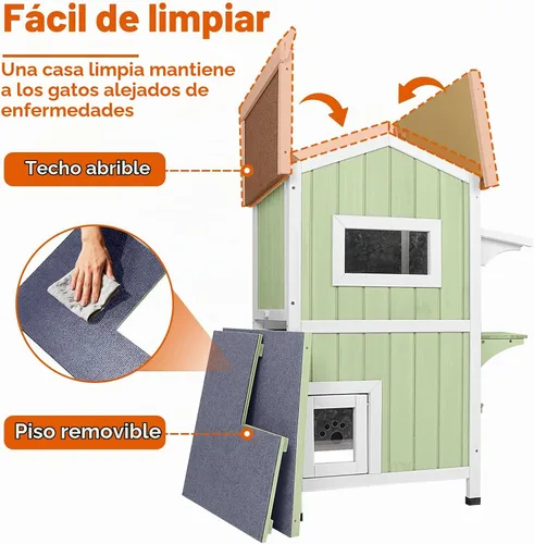 Vista 4 de Casa cálida aislada para gatos de 2 pisos, refugio resistente a la intemperie para gatos con 2 plataformas, capas térmicas, 2 puertas de escape