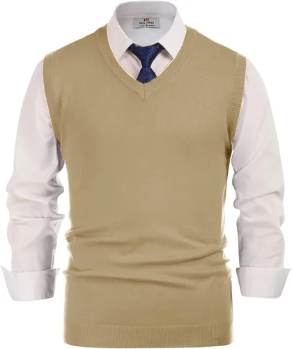 Vista 5 de PJ Paul Jones Chaleco de punto con cuello en V para hombre, chaleco clásico sin mangas