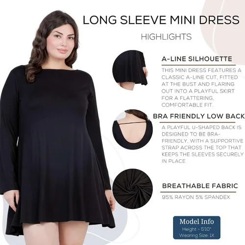 Vista 5 de Azules Vestido tipo túnica de manga larga para mujer, casual, cuello barco, con espalda redonda