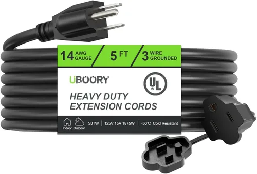 Vista 9 de Cable de extensión para exteriores impermeable de 50 pies, amarillo 12/3 SJTW resistente, cable de extensión flexible de 100% cobre de 3 clavijas