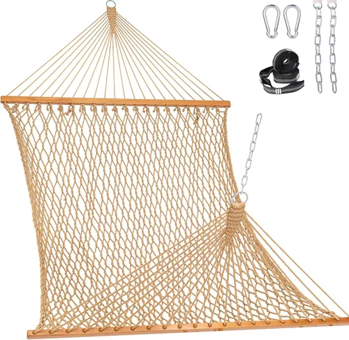 Vista 8 de Lazy Daze Hammocks Hamaca de Cuerda Doble, Hamaca Tradicional de Cuerda de Algodón Tejida a Mano para 2 Personas al Aire Libre con Barra Separadora