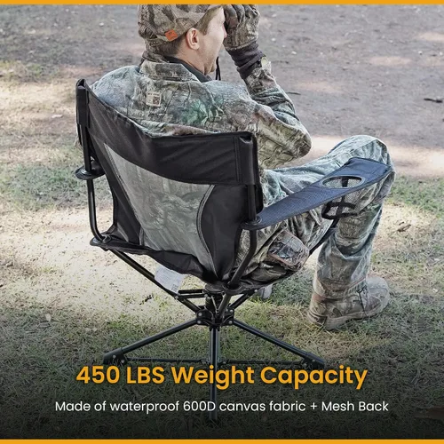 Vista 6 de ARROWHEAD OUTDOOR Silla giratoria de 360° para caza con reposabrazos, perfecta para cepos, sin patas que se hunden, soporta hasta 450 libras