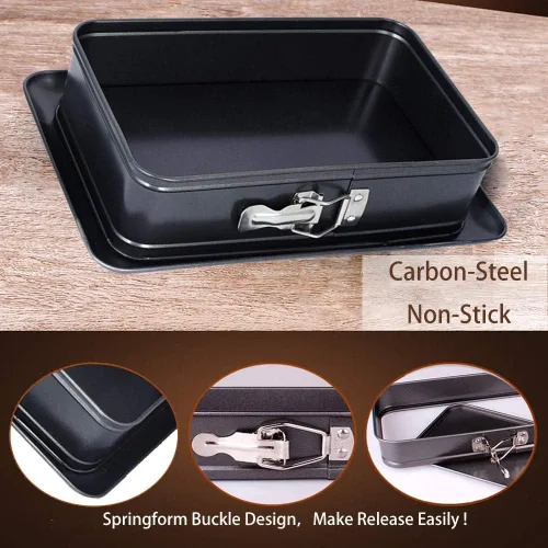 Vista 4 de Molde antiadherente antiadherente para tartas de queso, molde para tiramisú, molde rectangular con parte inferior extraíble, negro, 14 x 9 x 3