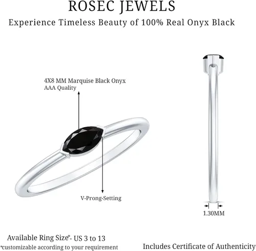 Vista 15 de Anillo de promesa de ónix negro natural certificado, calidad AAA, anillo de ónix East West, anillo de Pinky para mujer, listo para regalar