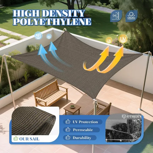 Vista 3 de ECOOPTS Toldo rectangular para patio, pérgola, jardín, tela HDPE con 95% de bloqueo UV (10 x 11 pies 10 pulgadas, marrón)
