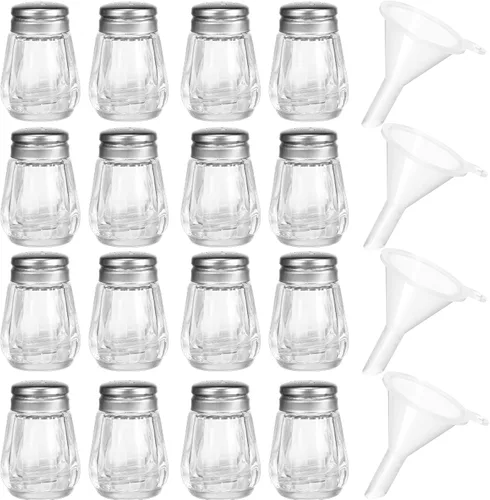 Vista 16 de Potchen 12 Piezas Mini Saleros y Pimenteros en Forma de Cubo a Granel 0.5 oz Pequeños Agitadores de Especias de Vidrio Cubo con Mini Embudos de Negro