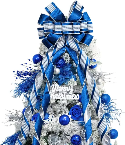 Vista 11 de Hismir Lazo grande de 53 x 13 pulgadas con serpentina de purpurina, lazos decorativos para árbol de Navidad, corona, puerta, festival, decoración