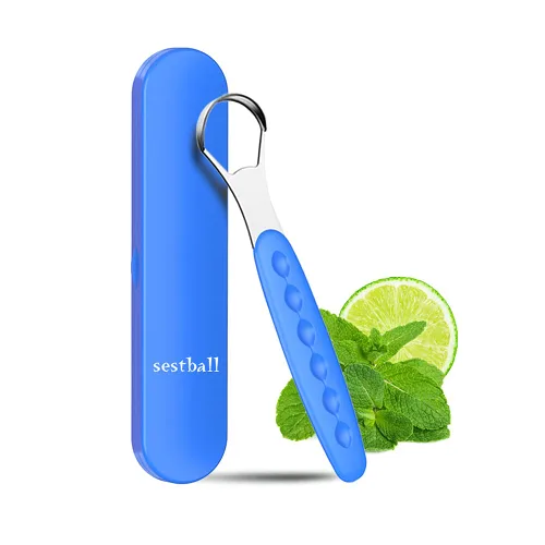 Vista 9 de Nueva versión limpiador raspador de lengua para adultos y niños, juego de cepillos de lengua de metal de grado médico para aliento fresco dental