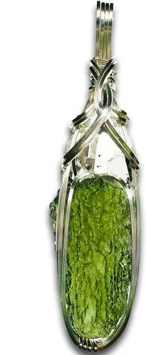 Vista 9 de Moldavite Crystal Necklace Pendant with Herkimer Diamond 0.03 oz de acero plateado