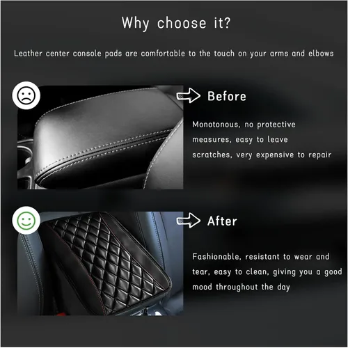 Vista 5 de Dickno Cojín para Consola Central de Automóvil, Funda Universal de Cuero Impermeable para Caja de Asiento de Reposabrazos, Cómodo Protector