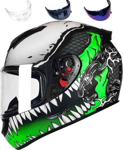 Vista 23 de HTLNUZD - Casco de motocicleta de cara completa, compatible con Pinlock, viseras transparentes y tintadas, modelo aprobado por DOT, casco de moto